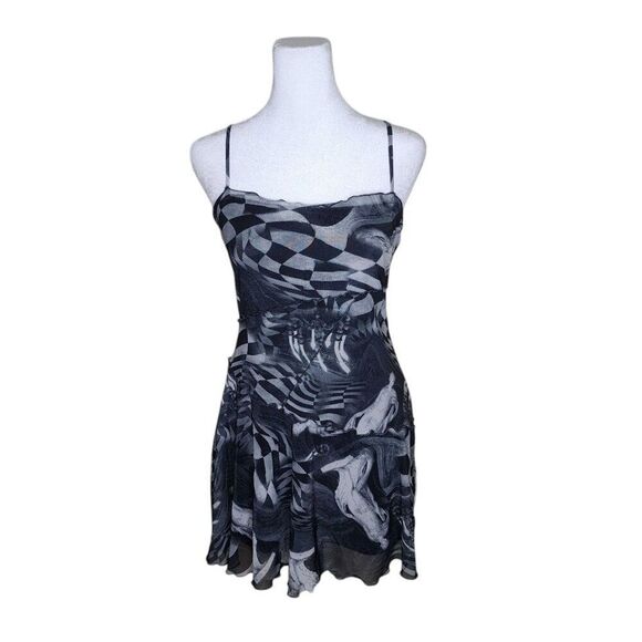 Urban Outfitters Moxie Mesh Mini Strappy Slip Dress Womens XS Gray - Picture 1 of 8
